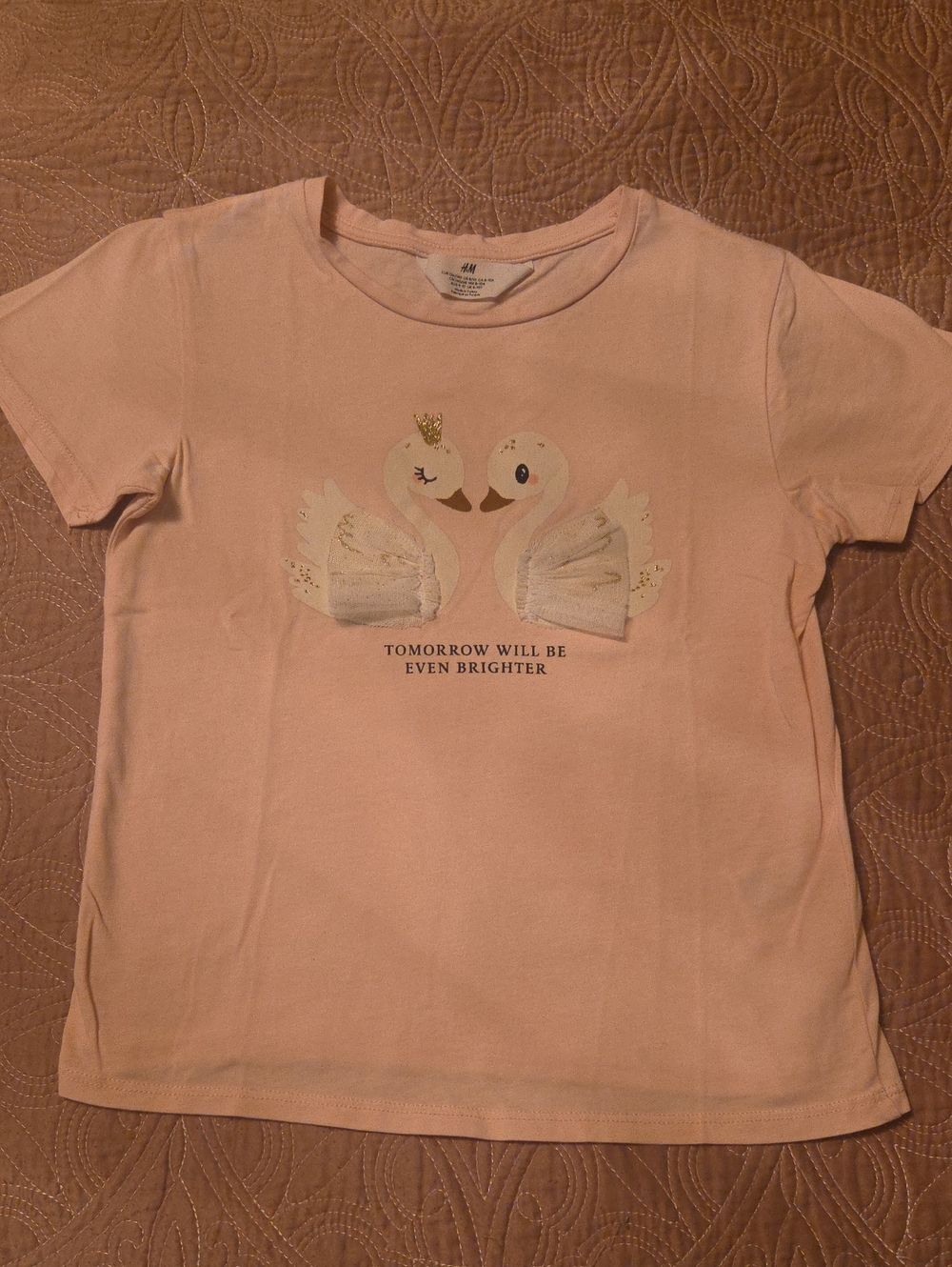 H&M Light Pink Swan Graphic Tee with Gold Detail